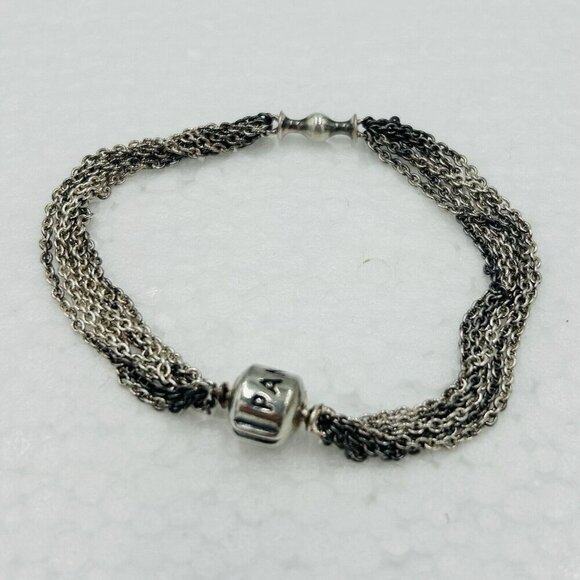 Estate Pandora Sterling Silver Multi-Strand One Clip Station Bracelet 7" Vintage - Picture 1 of 5